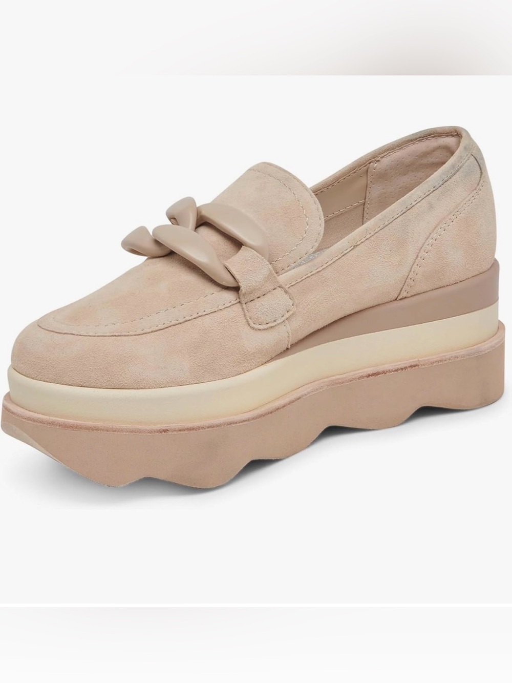 Dolce Vita Beige Suede Chain-Accent Platform Loafers